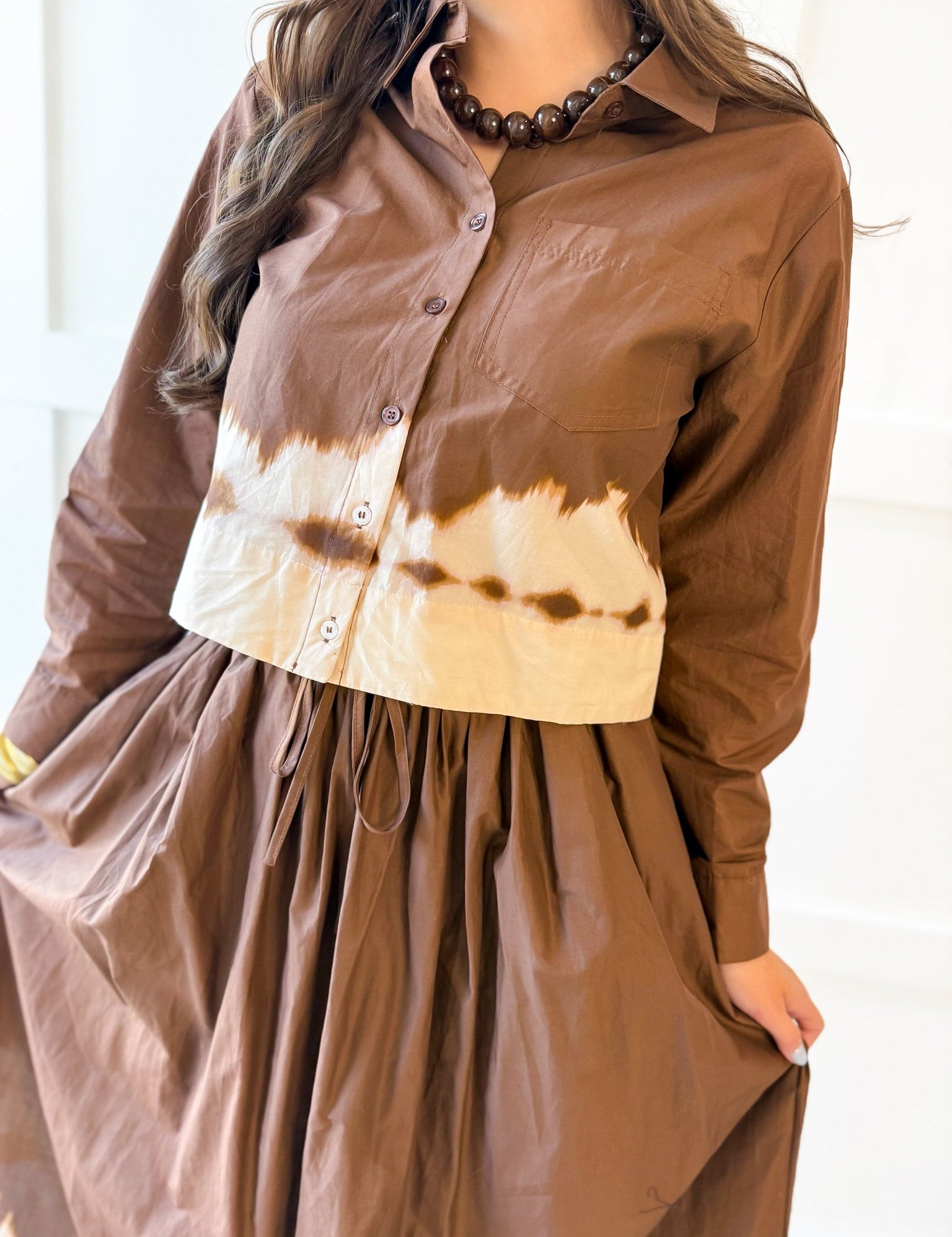 Accent Top & Skirt Set- Brown