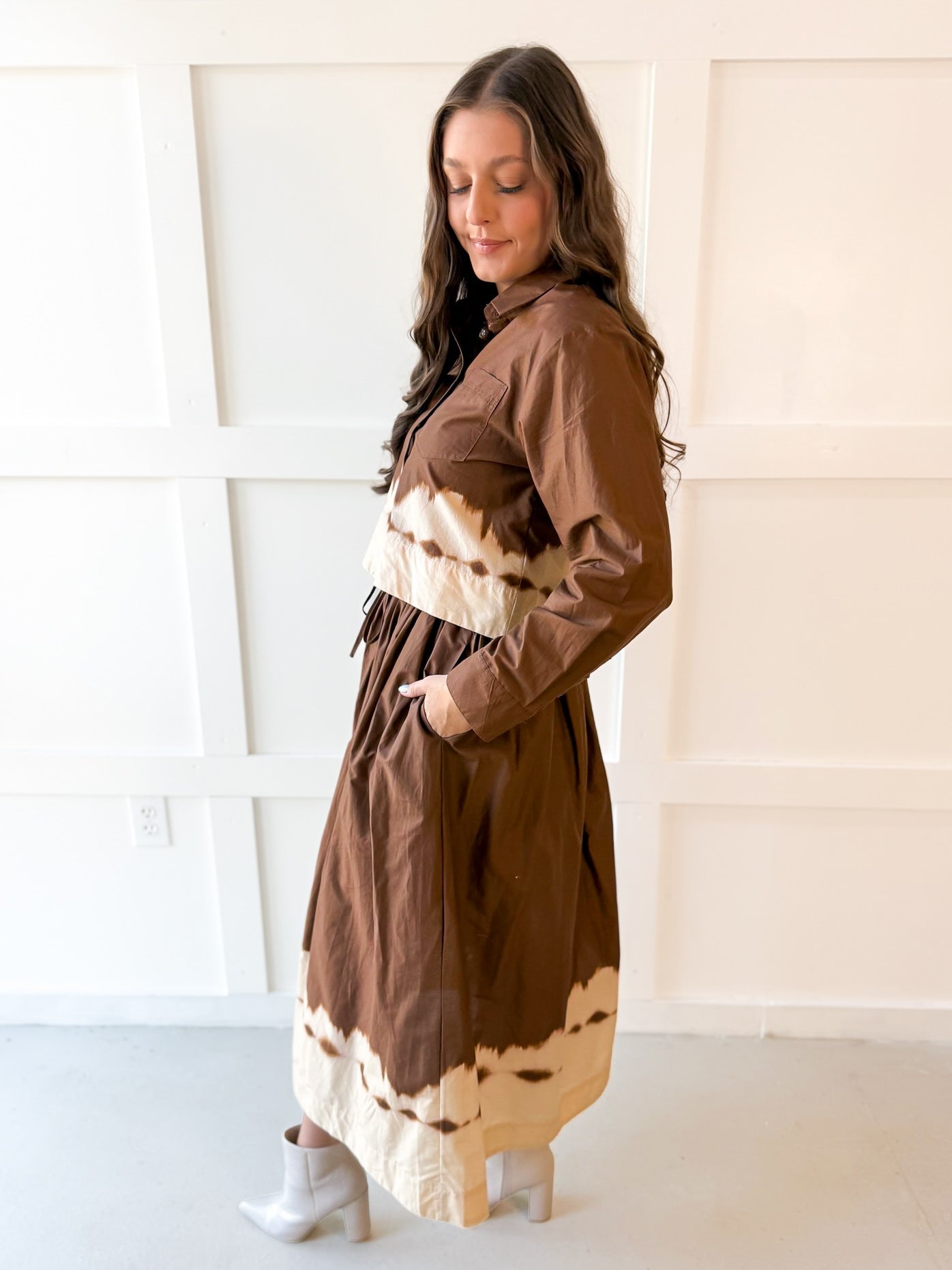 Accent Top & Skirt Set- Brown