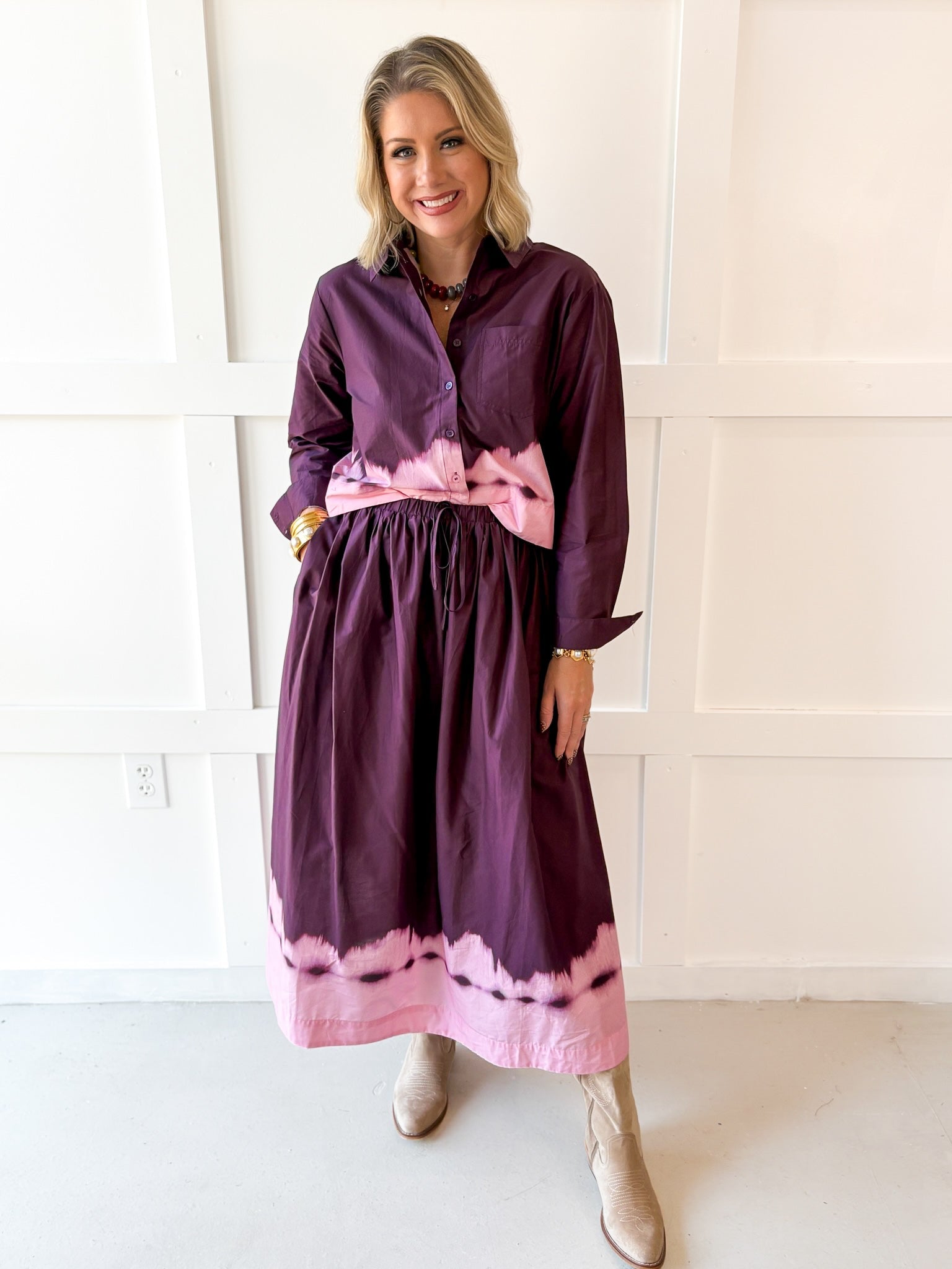 Accent Top & Skirt Set - Plum
