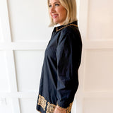 Accent Trim Shift Dress - Black