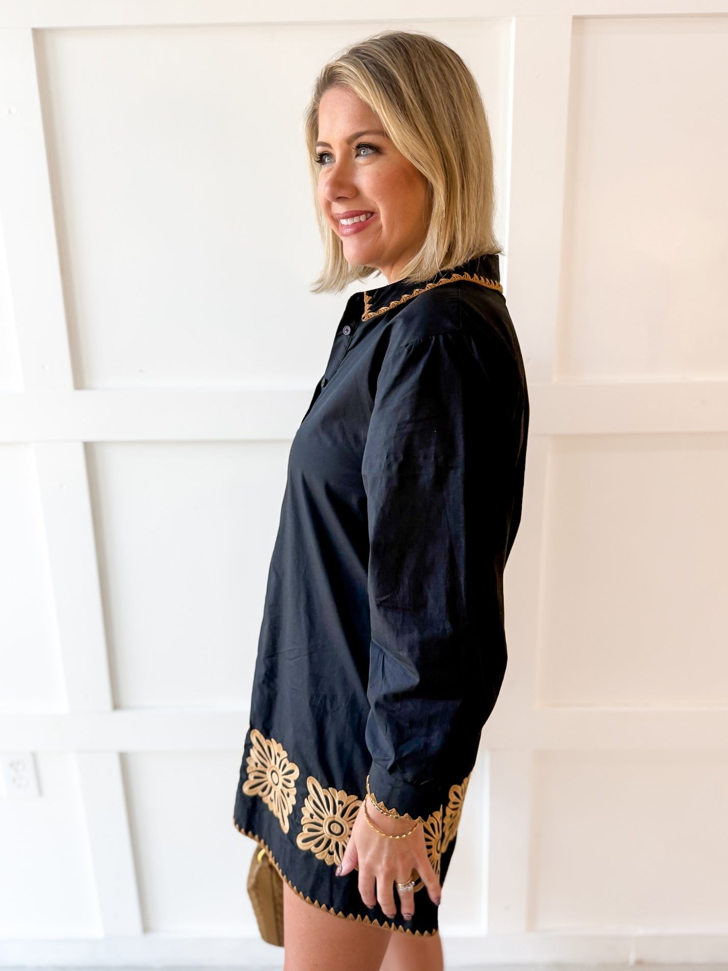 Accent Trim Shift Dress - Black