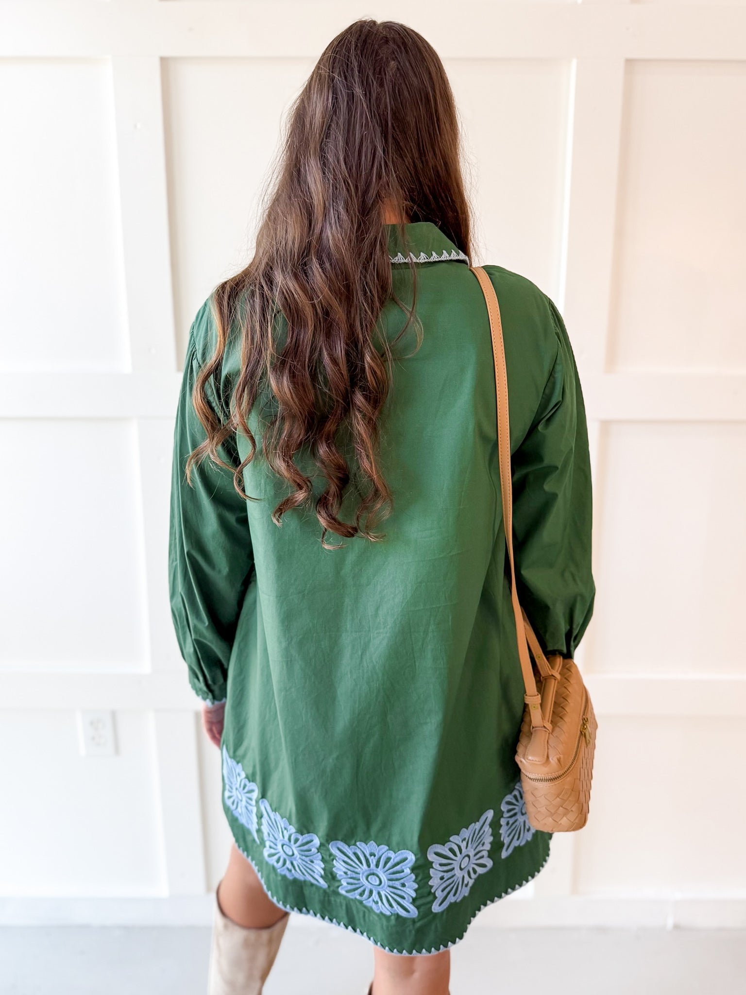 Accent Trim Shift Dress - Green