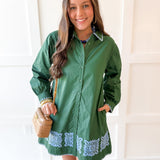 Accent Trim Shift Dress - Green