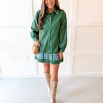 Accent Trim Shift Dress - Green