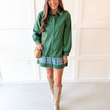 Accent Trim Shift Dress - Green