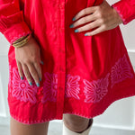 Accent Trim Shift Dress - Red