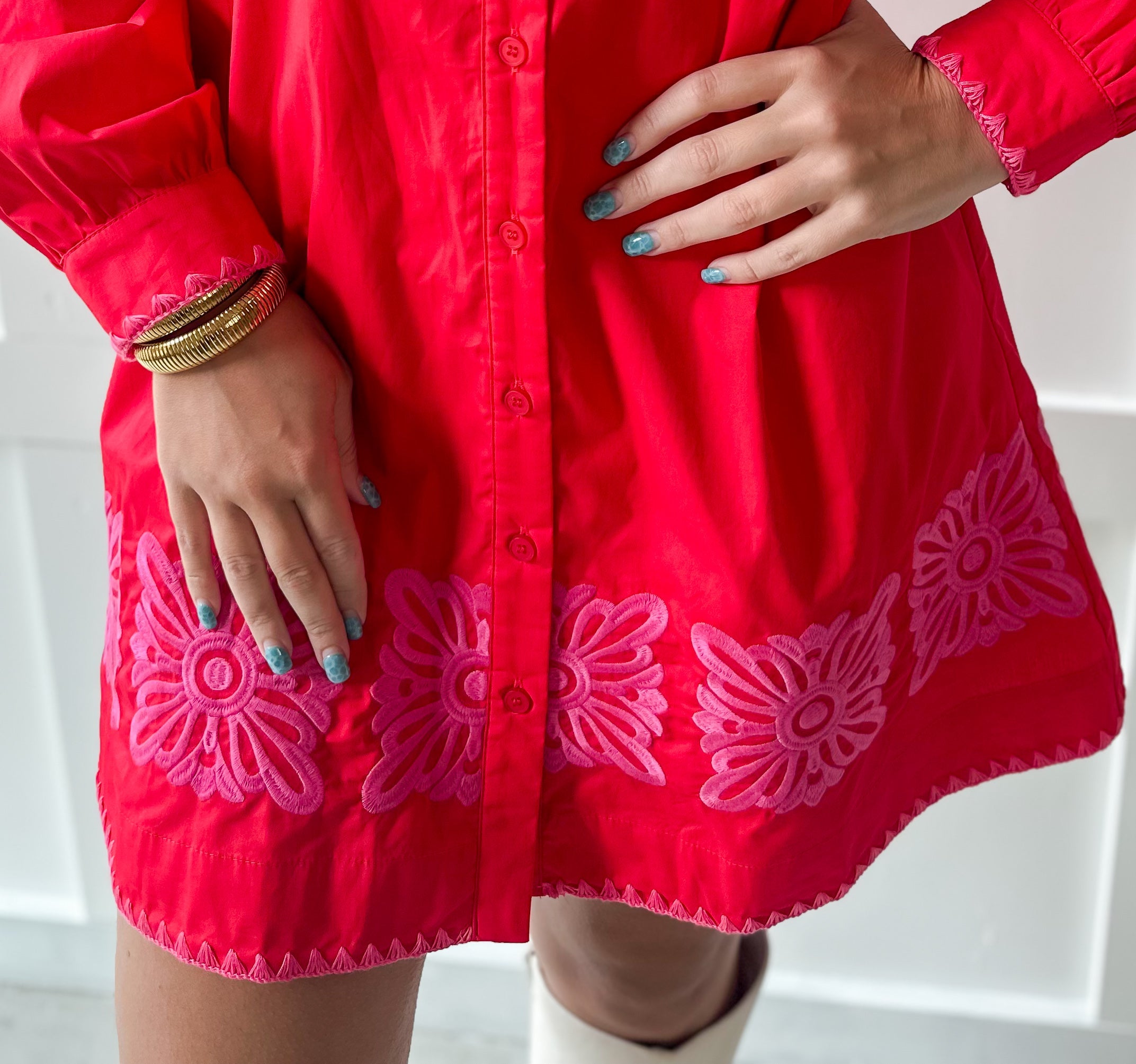 Accent Trim Shift Dress - Red