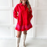 Accent Trim Shift Dress - Red