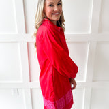 Accent Trim Shift Dress - Red