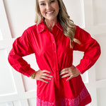 Accent Trim Shift Dress - Red