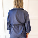 Adjustable Waist Button Down Shirt- Indigo