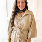 Adjustable Waist Button Down Shirt- Taupe