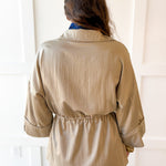 Adjustable Waist Button Down Shirt- Taupe