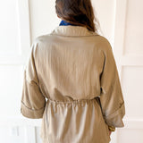 Adjustable Waist Button Down Shirt- Taupe