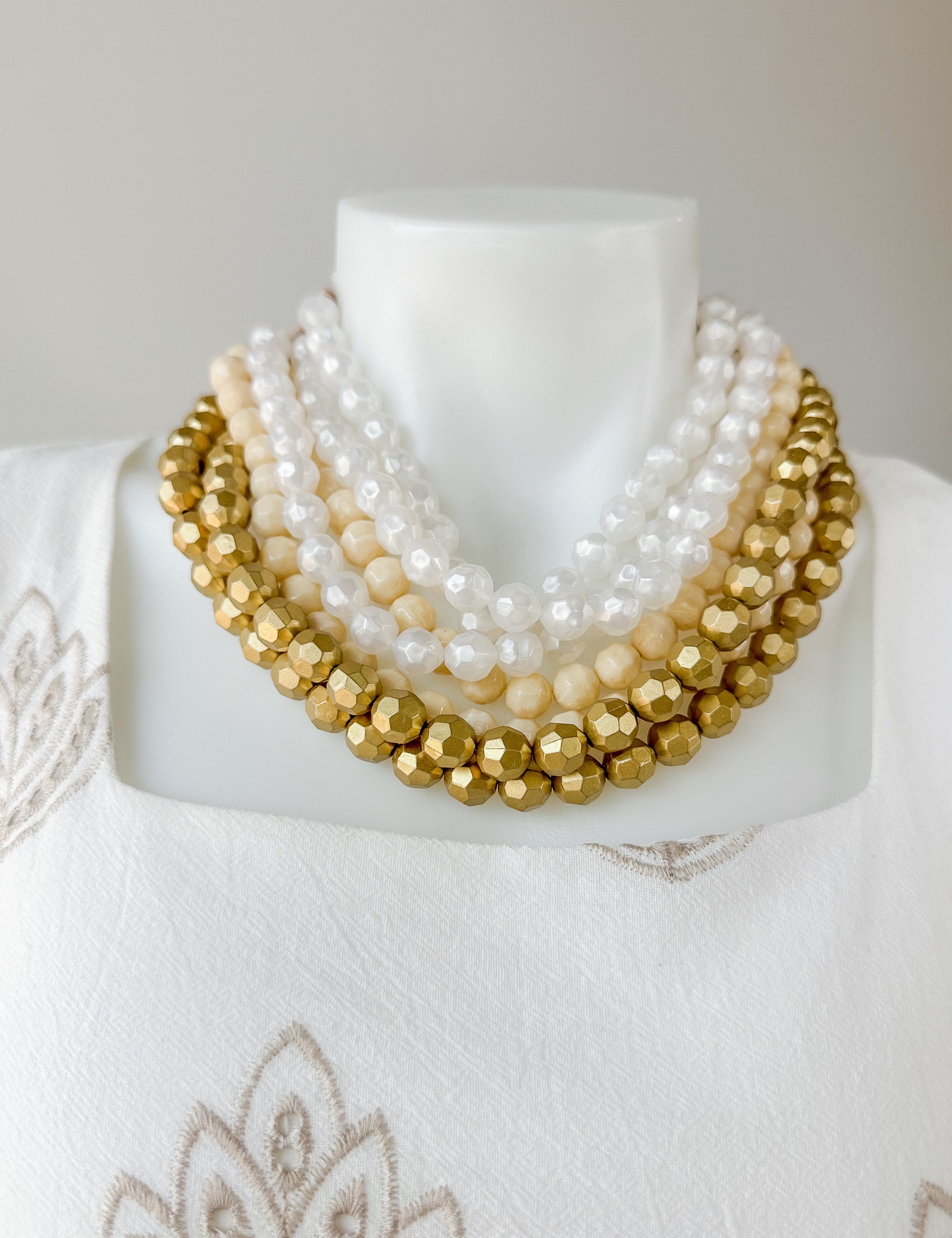 Agate Bead Faceted Necklace Cloud/Gold