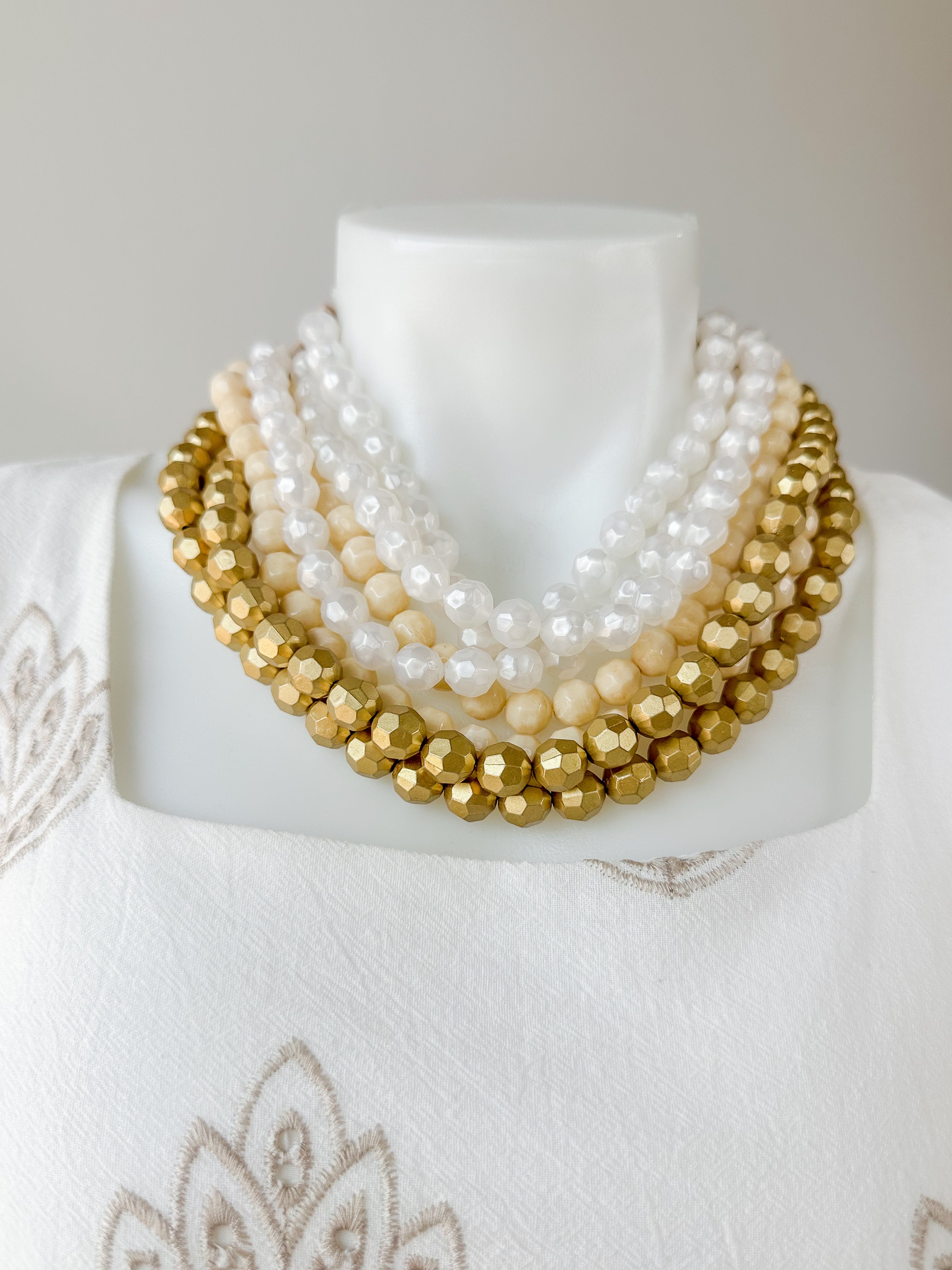 Agate Bead Faceted Necklace Cloud/Gold