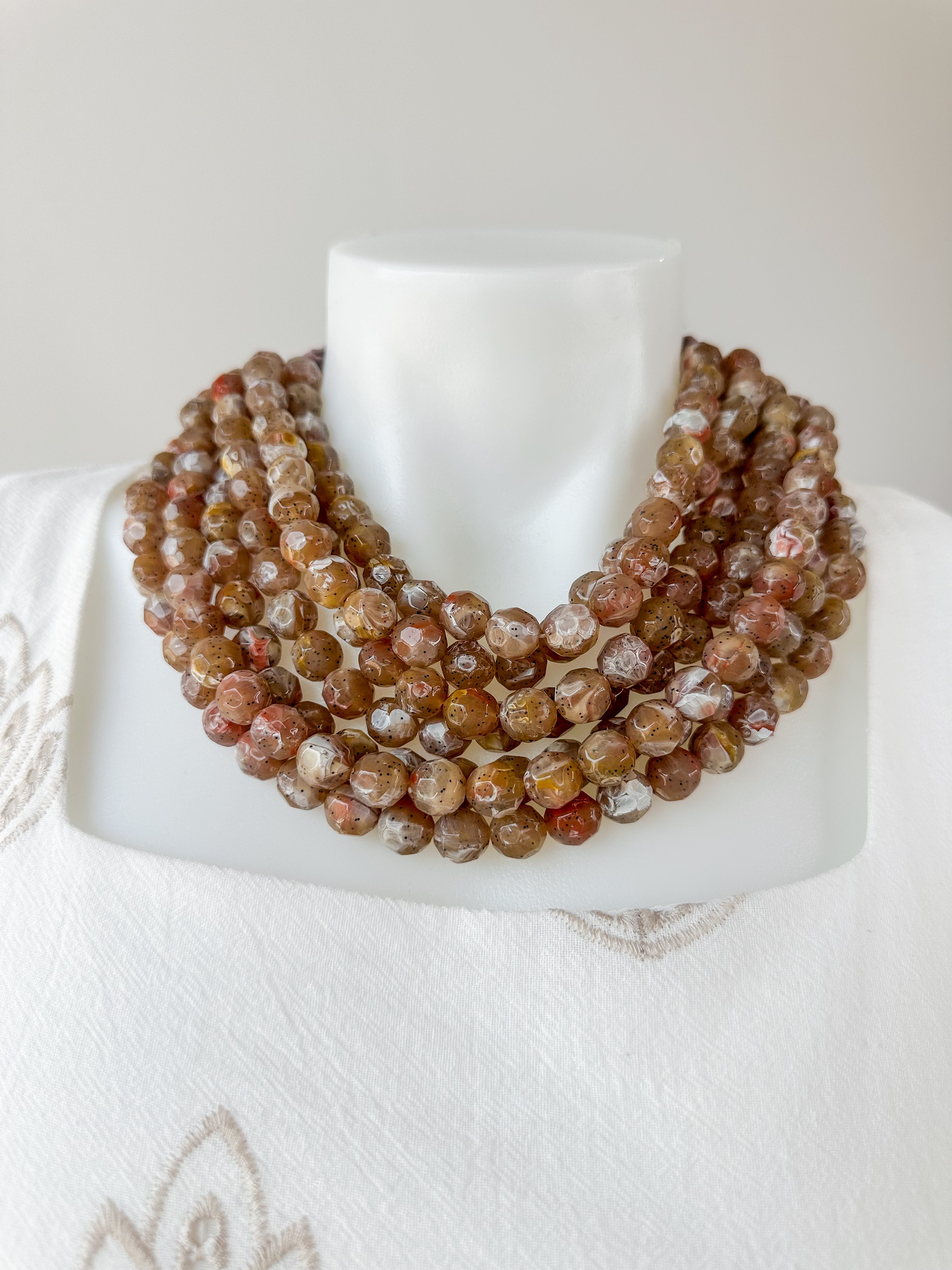 Agate Bead Necklace Brown