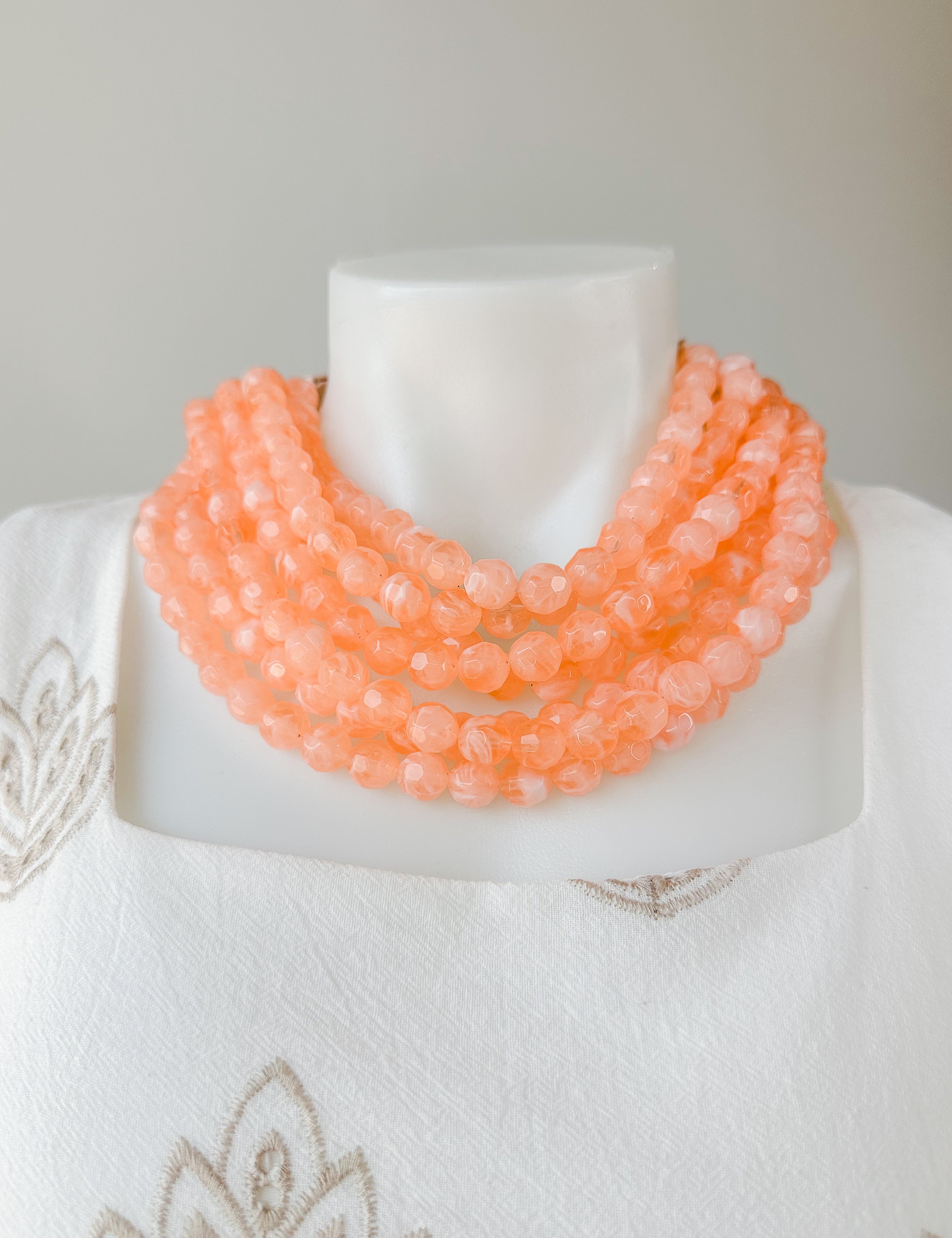 Agate Bead Necklace Peach