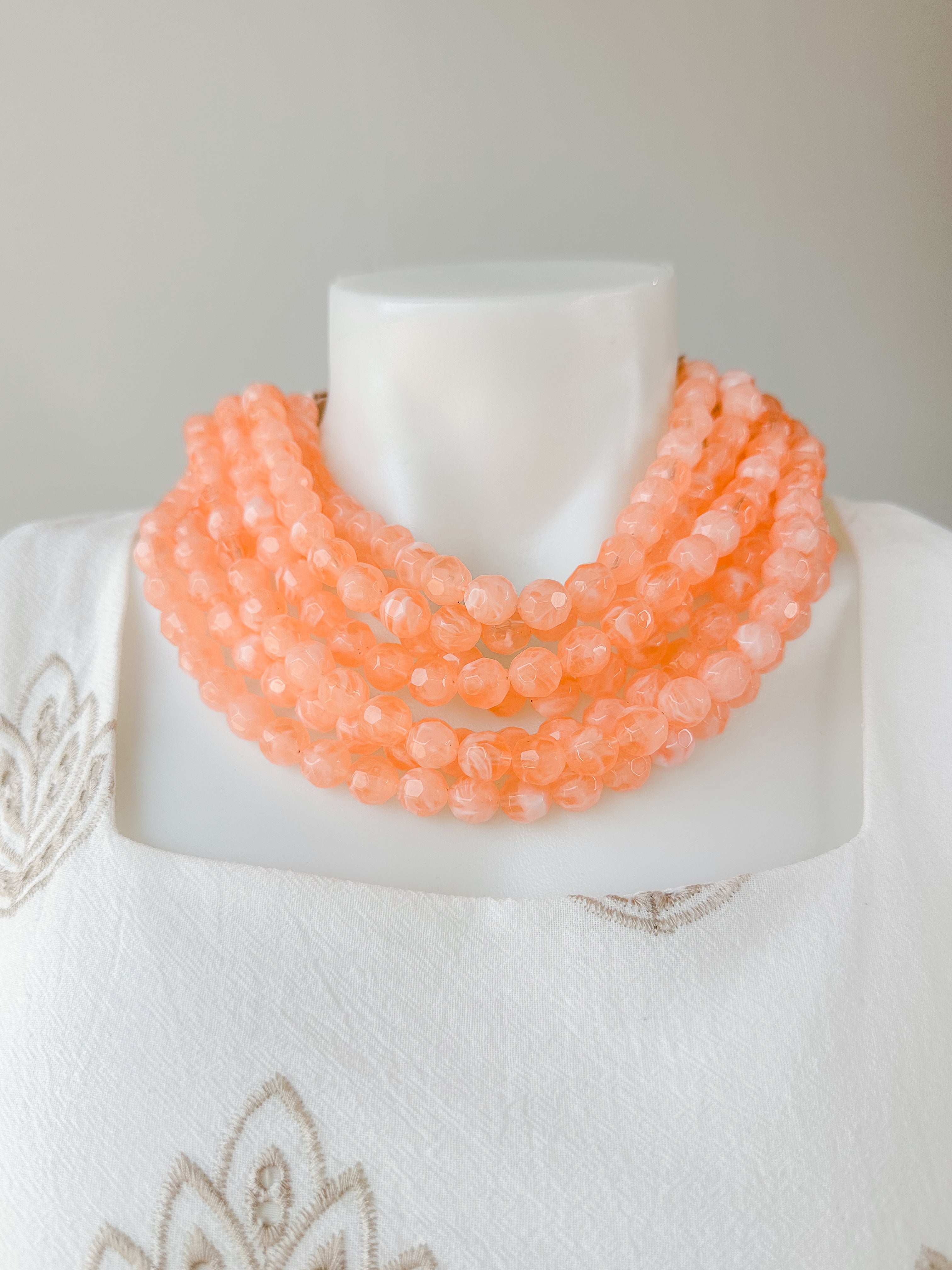 Agate Bead Necklace Peach