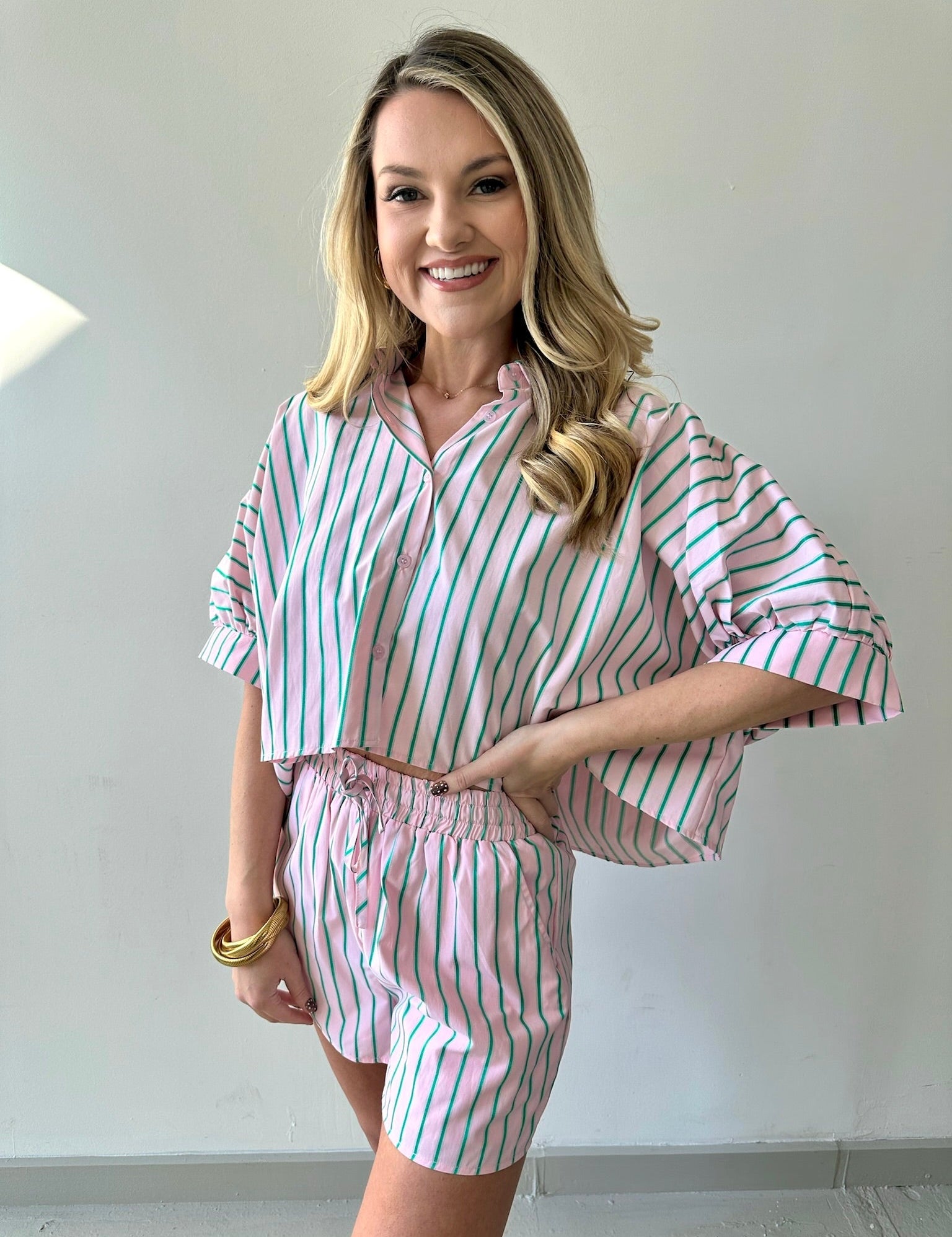 Amelia Top & Short Set - Pink & Green