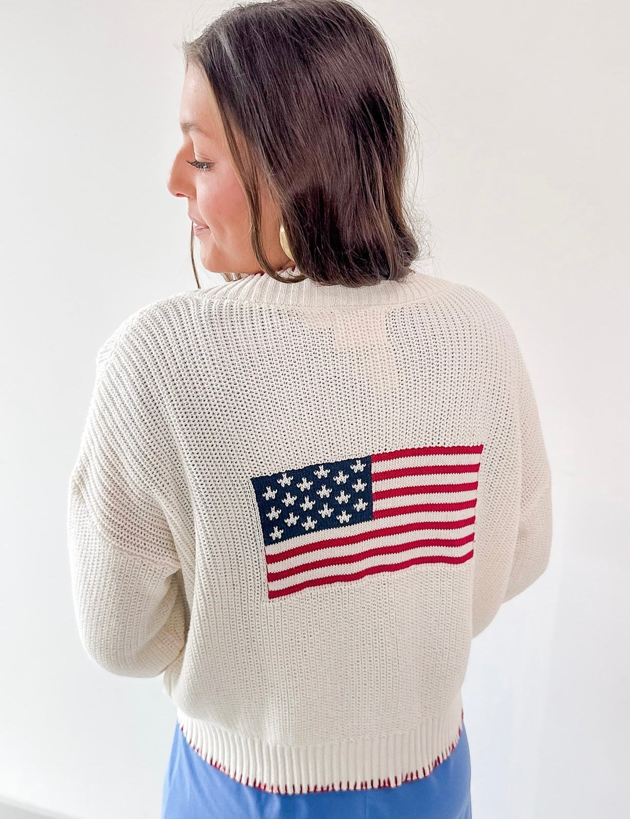 American Flag Contrast Stitch Cardigan