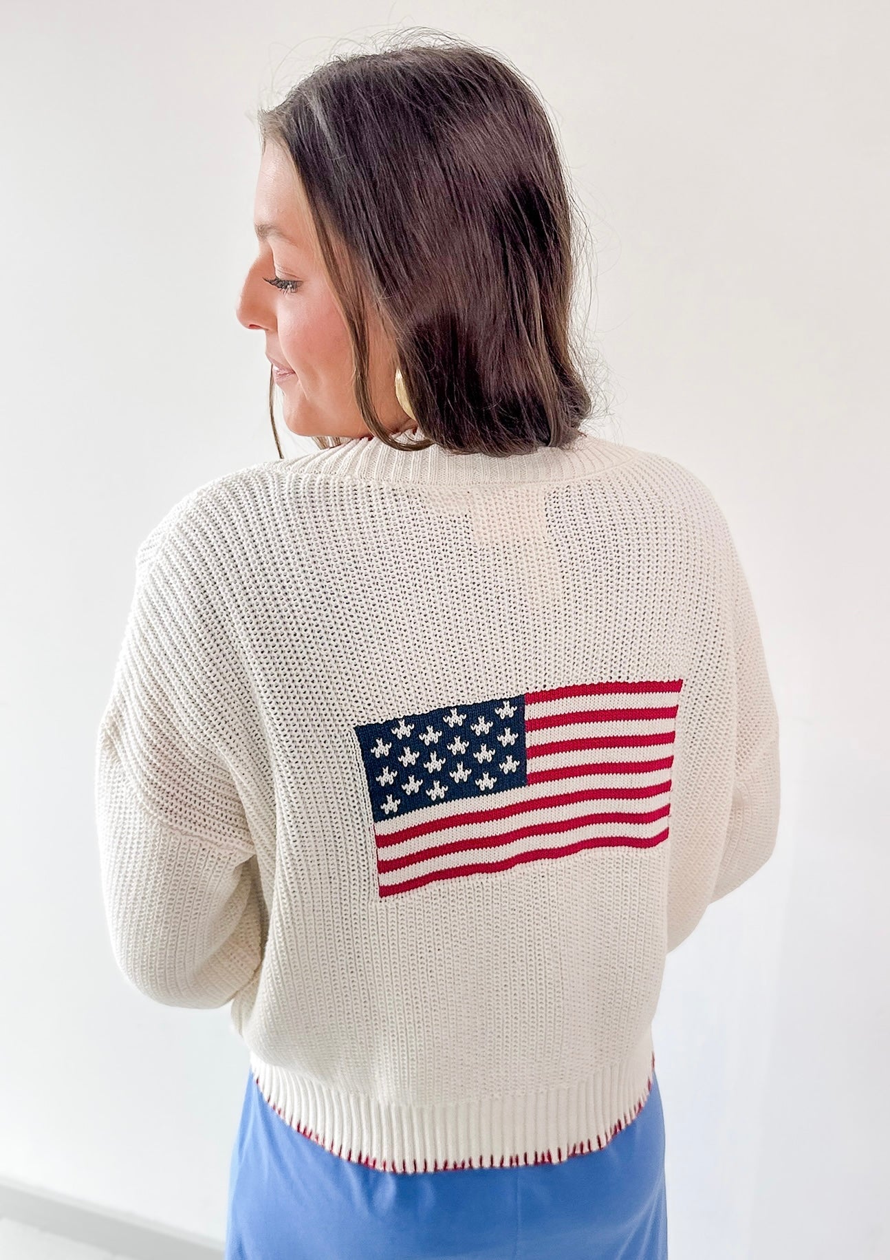 American Flag Contrast Stitch Cardigan