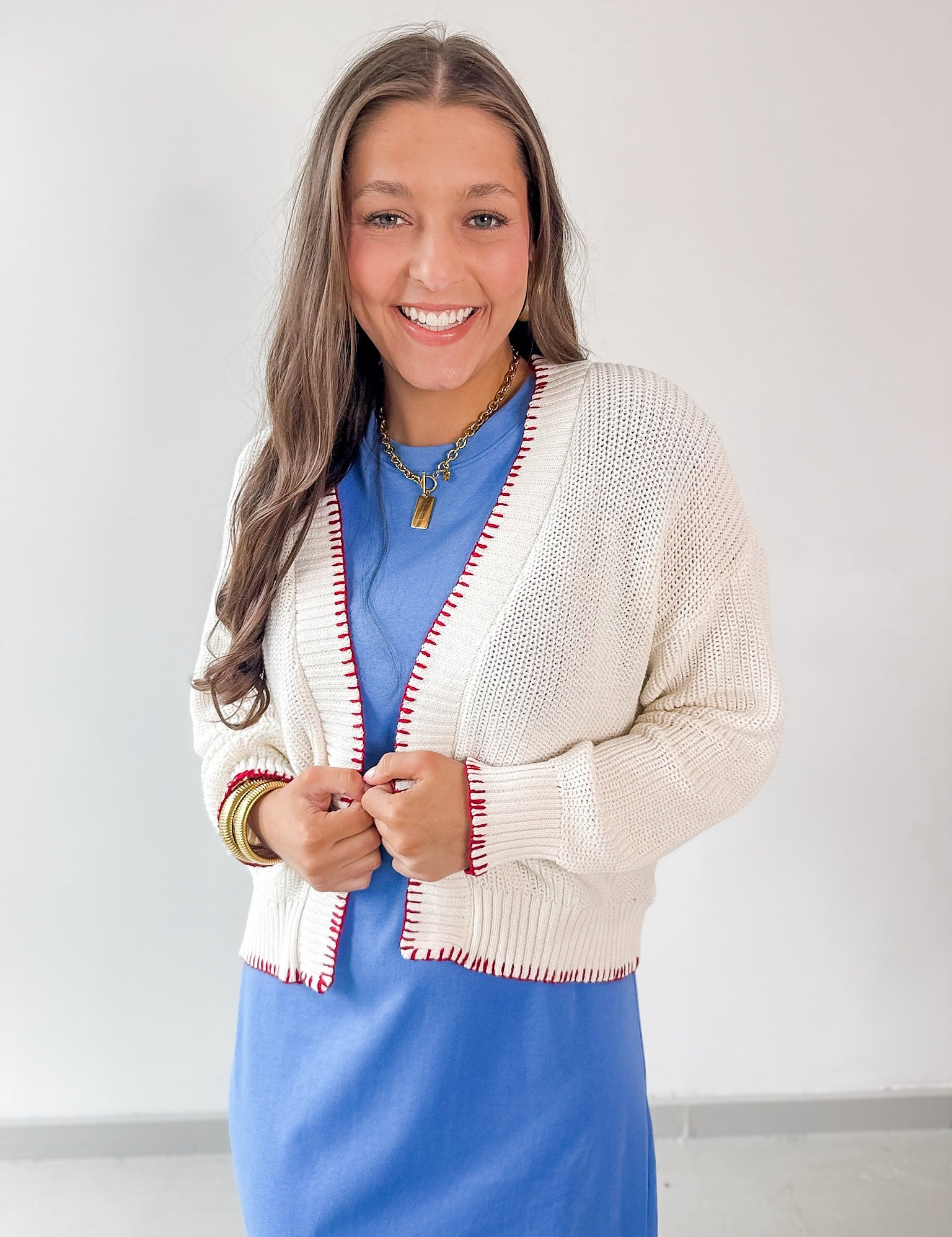 American Flag Contrast Stitch Cardigan