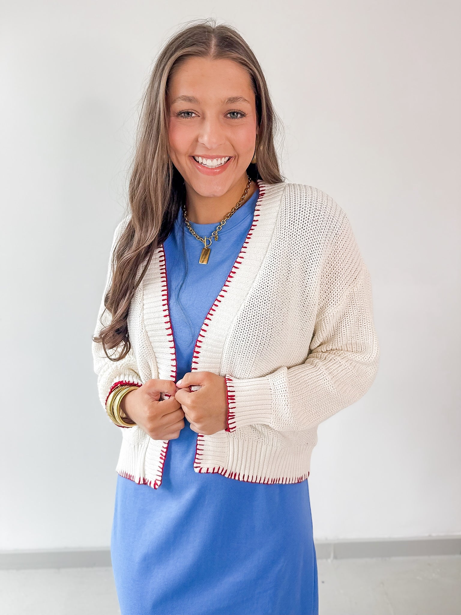 American Flag Contrast Stitch Cardigan