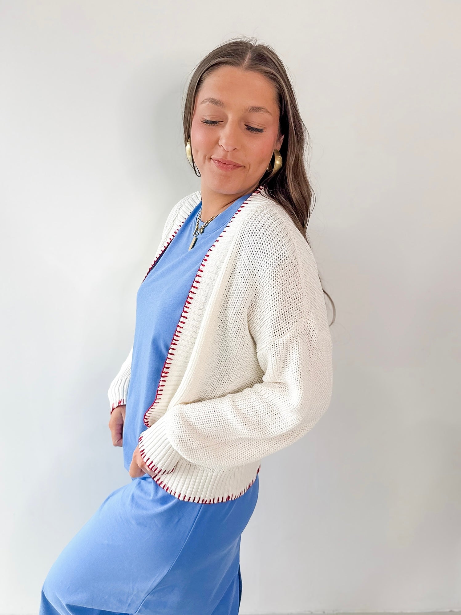 American Flag Contrast Stitch Cardigan