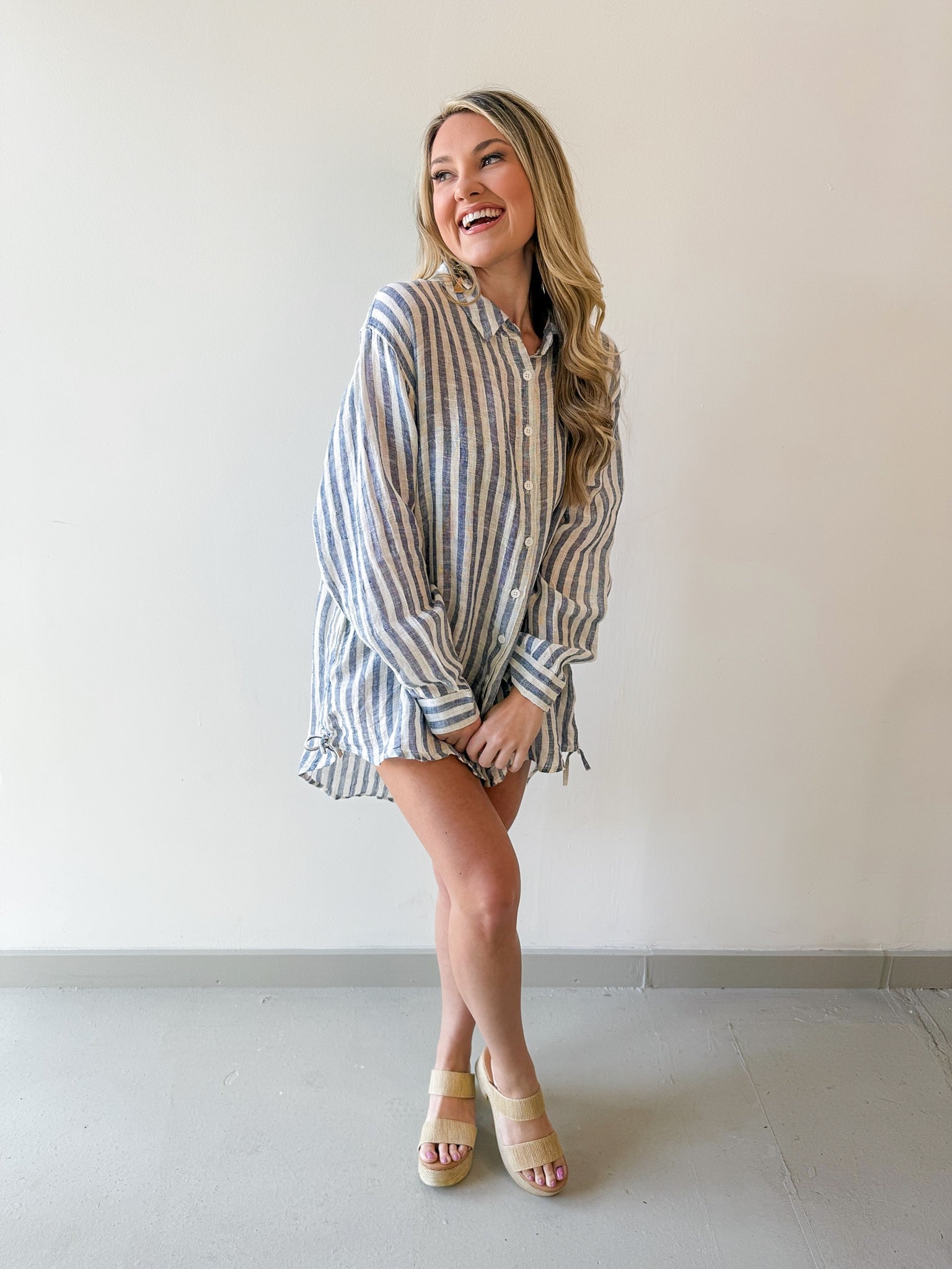 Analeira Navy Stripe Top Cover Up