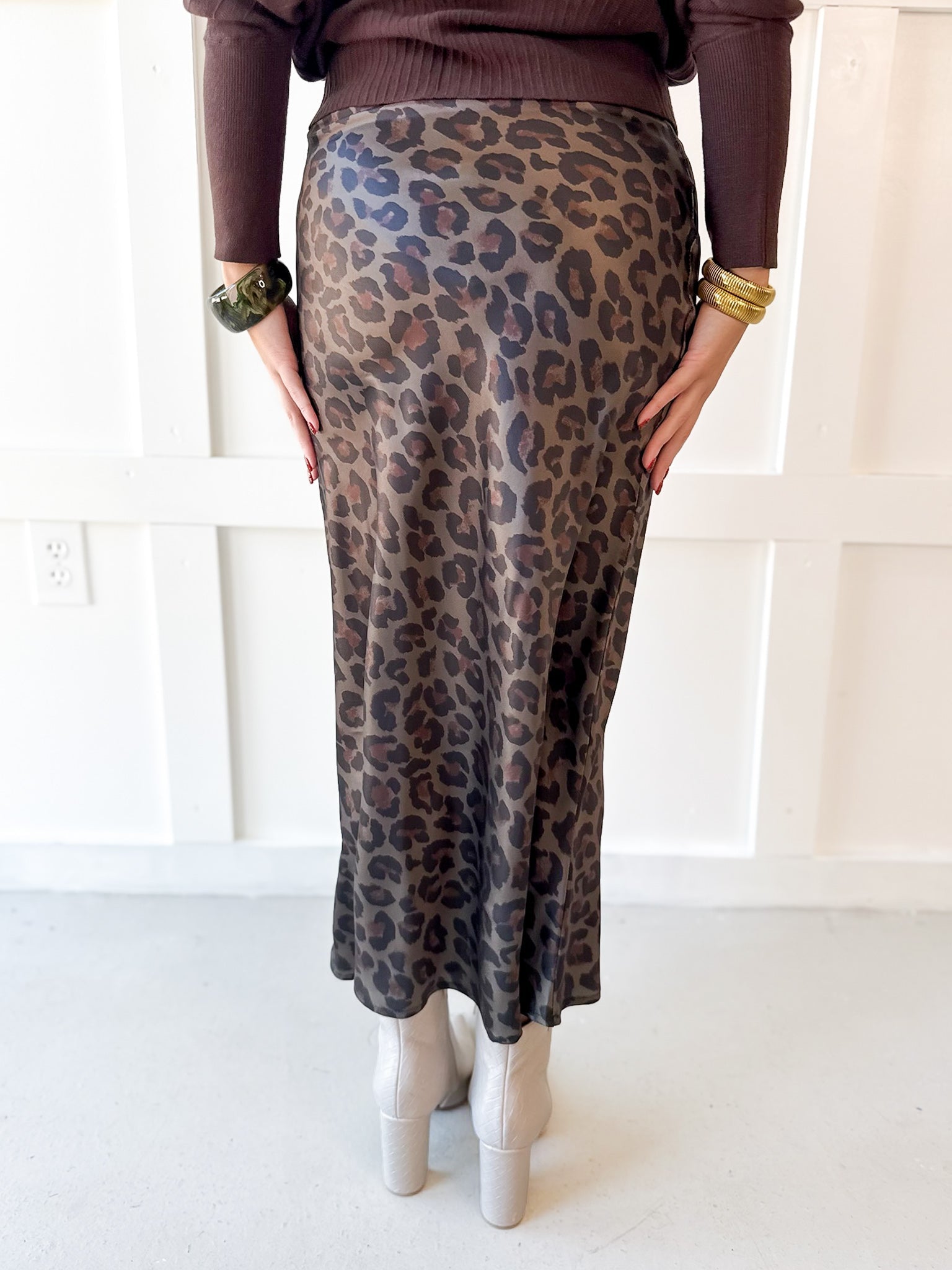 Animal High Waist Skirt - Olive