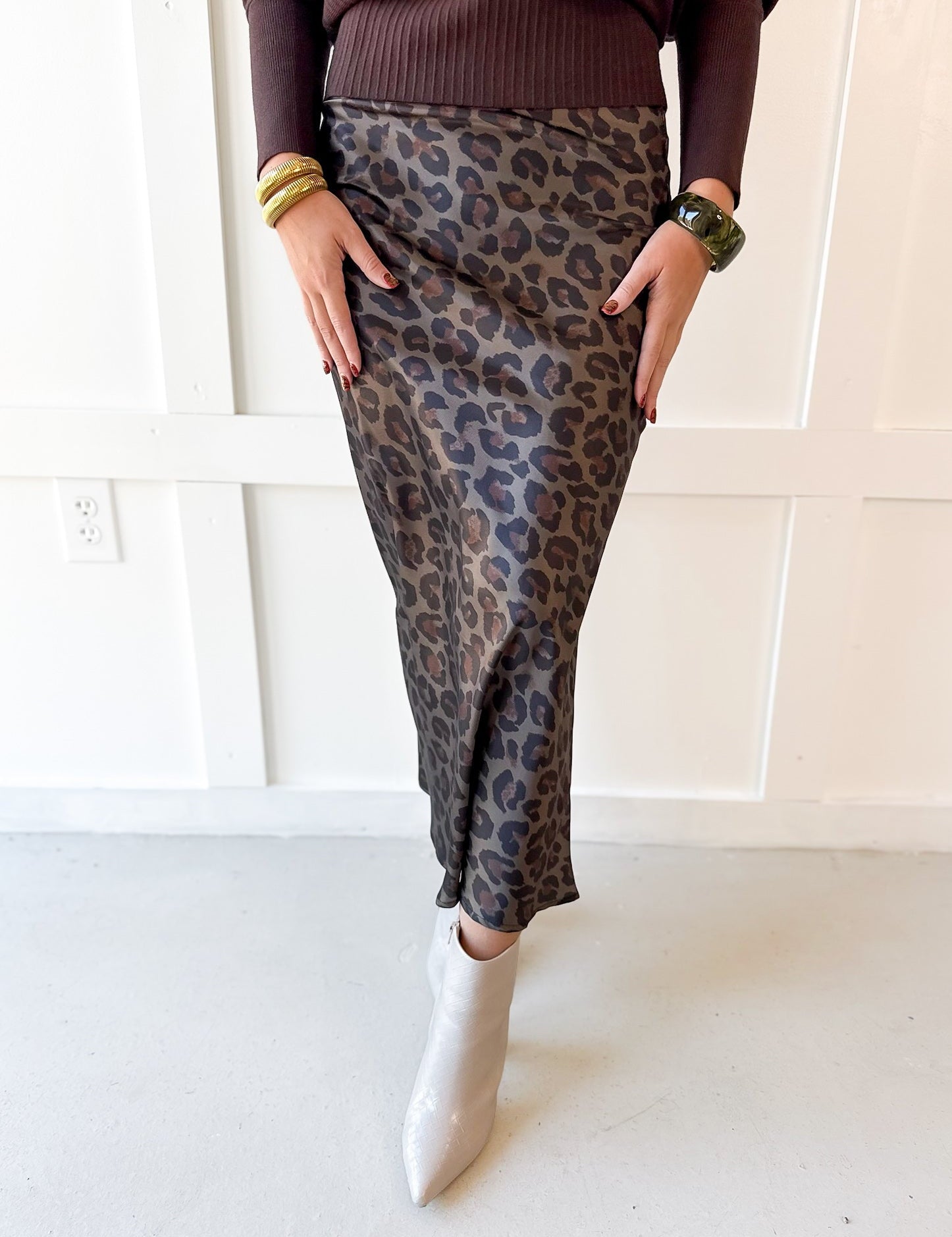 Animal High Waist Skirt - Olive