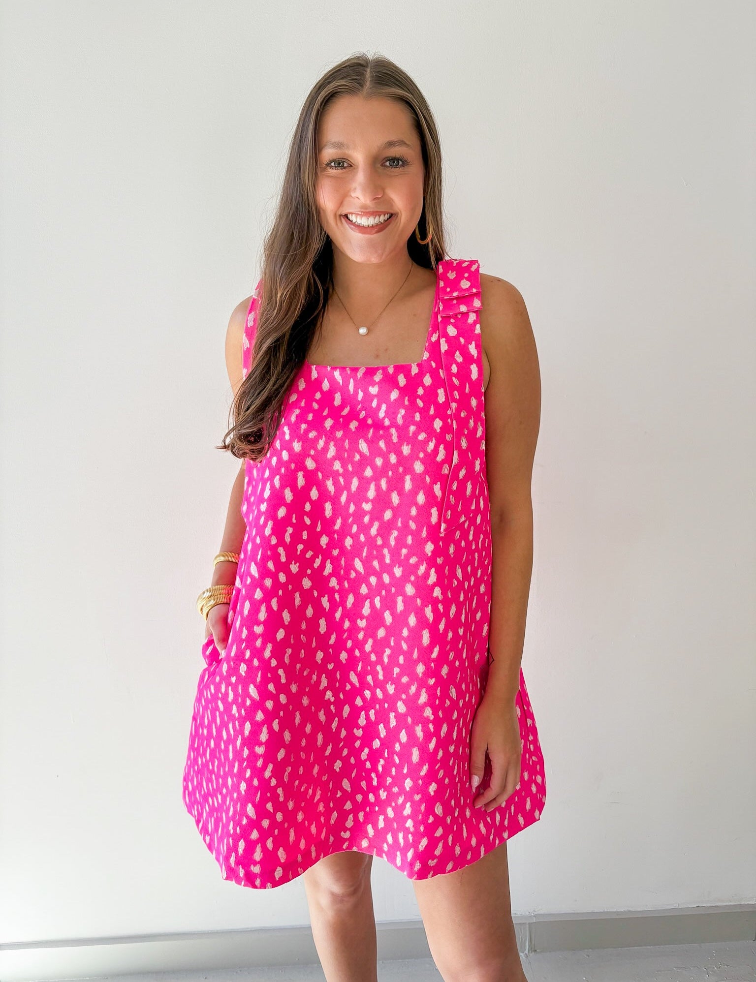 Animal jacquard Strap dress - Hot Pink