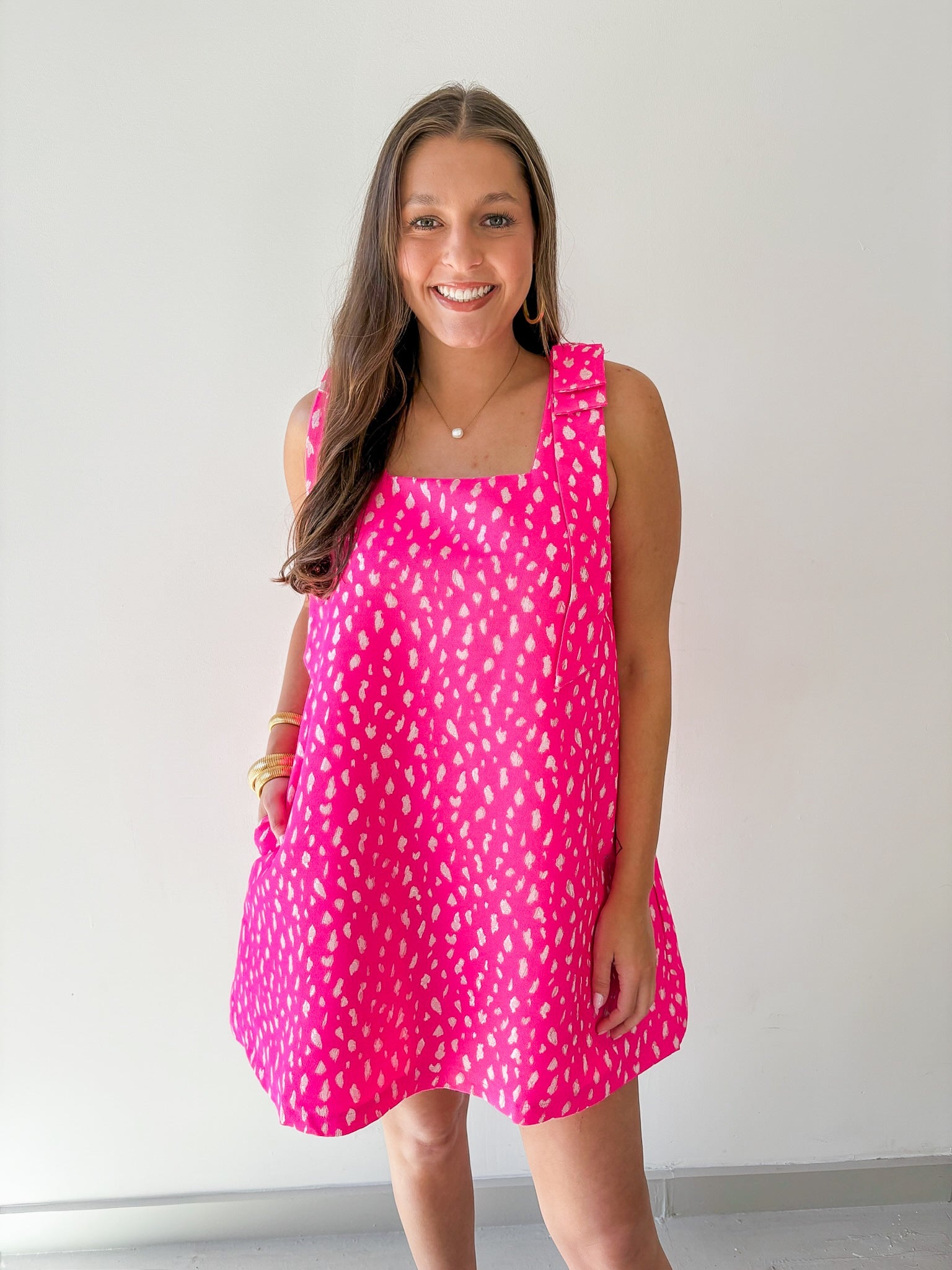 Animal jacquard Strap dress - Hot Pink