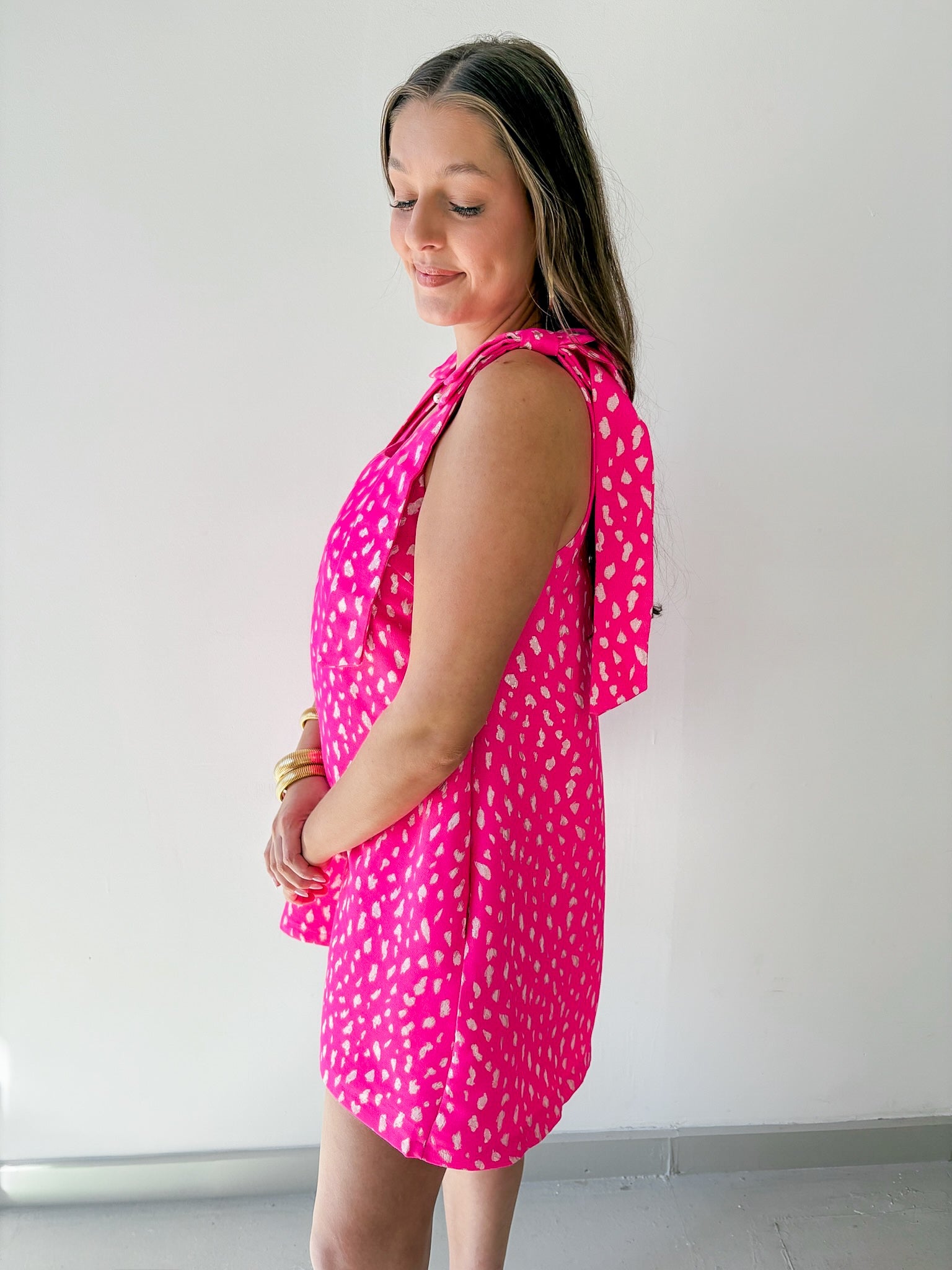 Animal jacquard Strap dress - Hot Pink