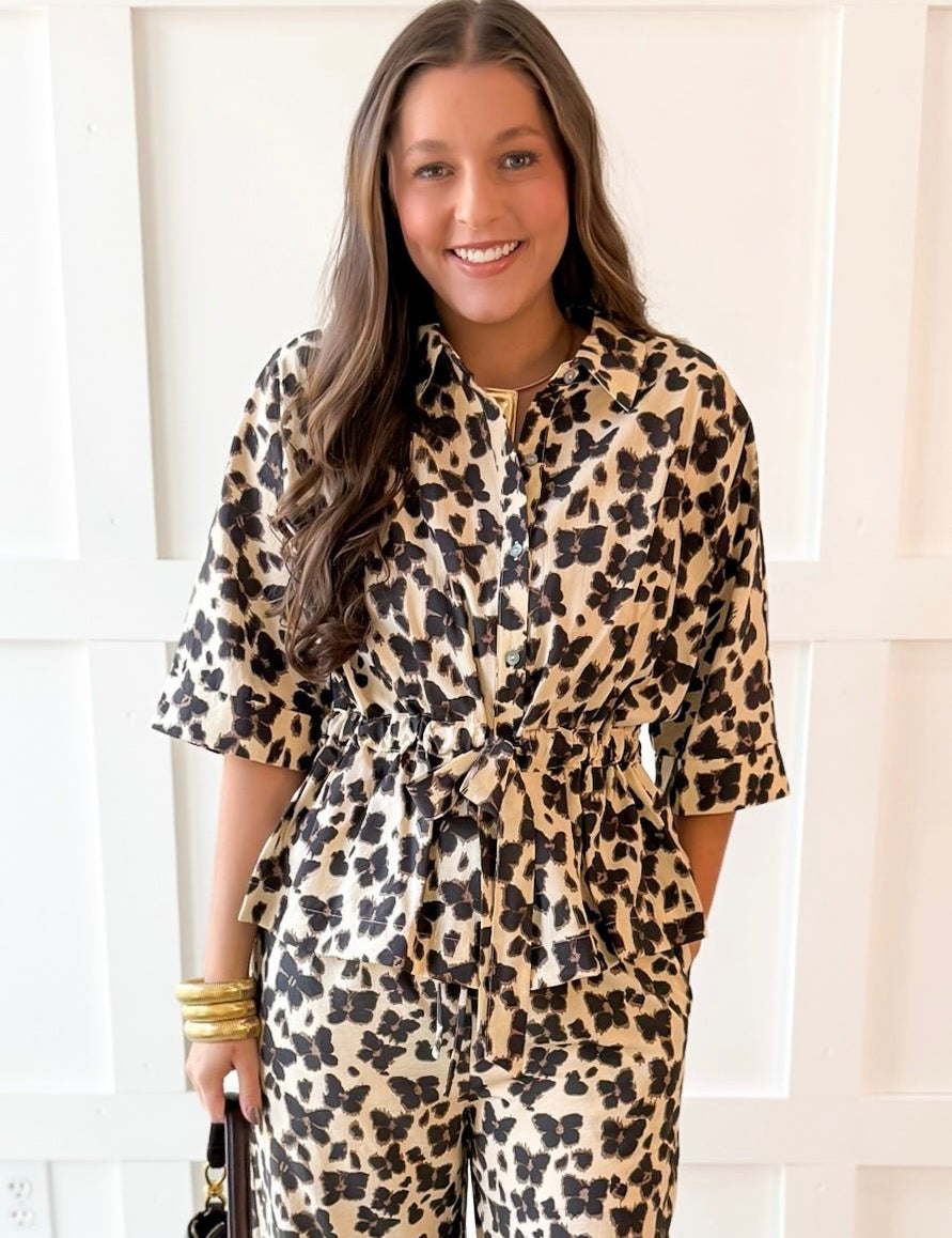 Animal Print Blouse - Ecru