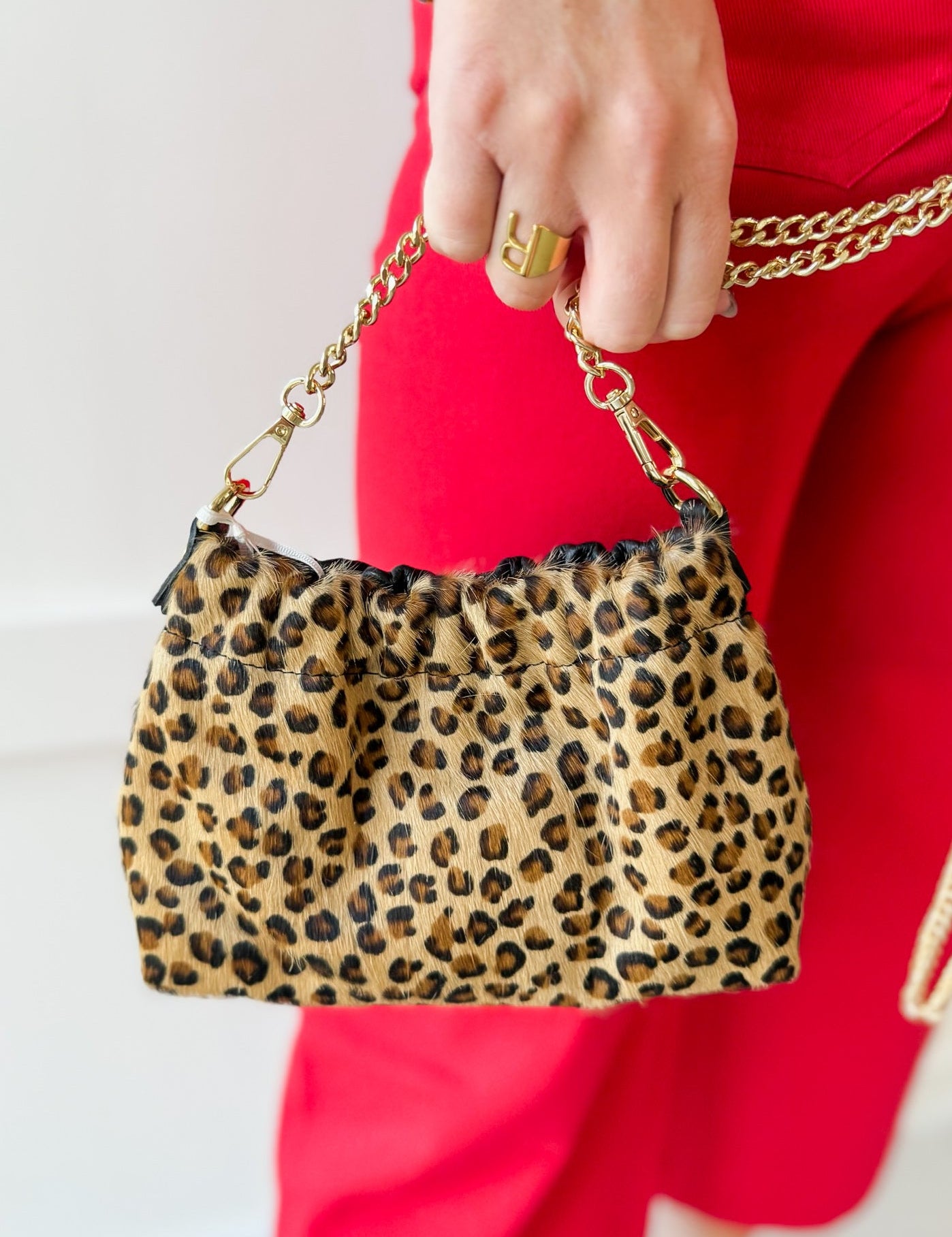Animal Print & Gold Chain Shoulder Bag