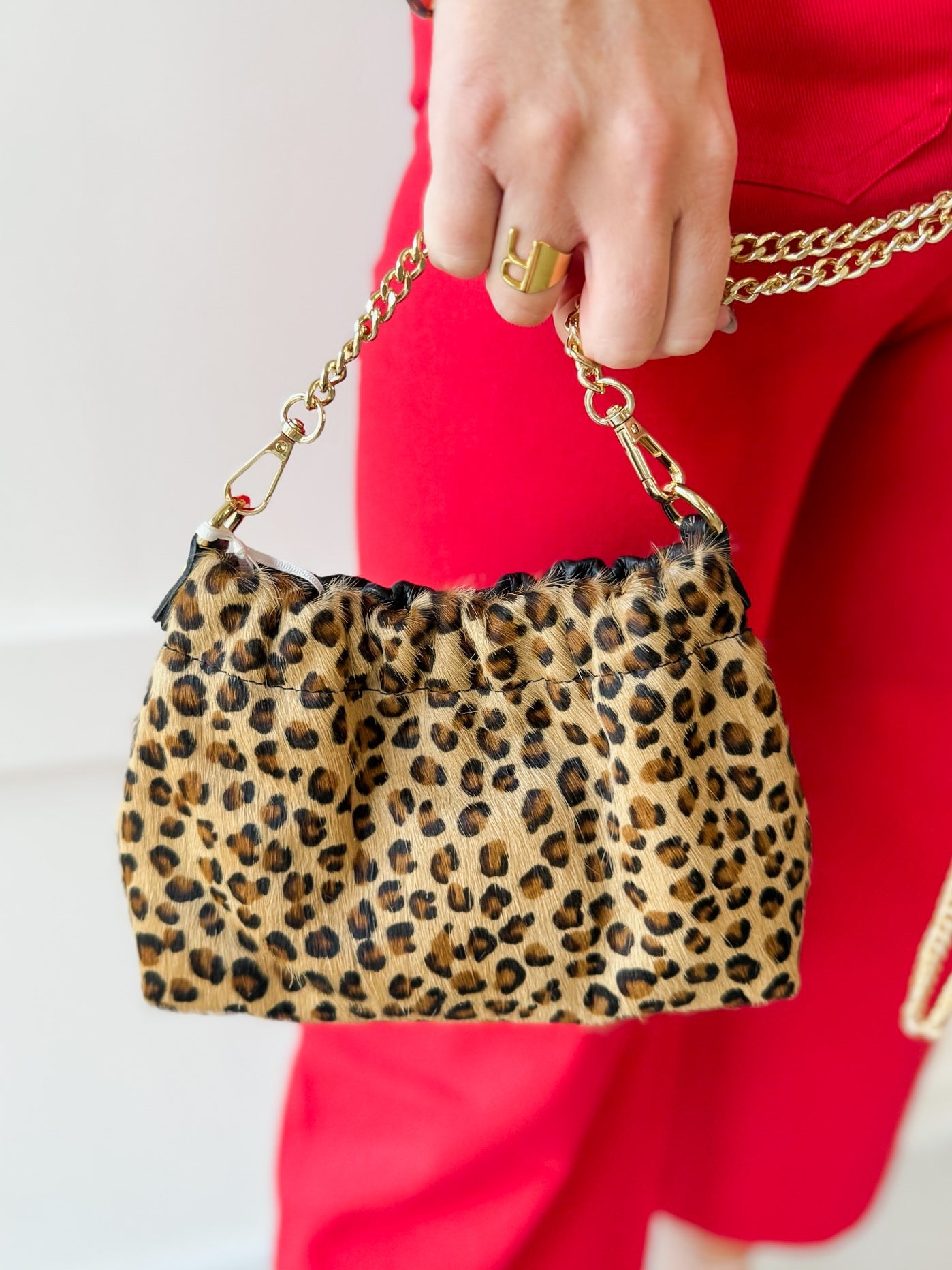 Animal Print & Gold Chain Shoulder Bag