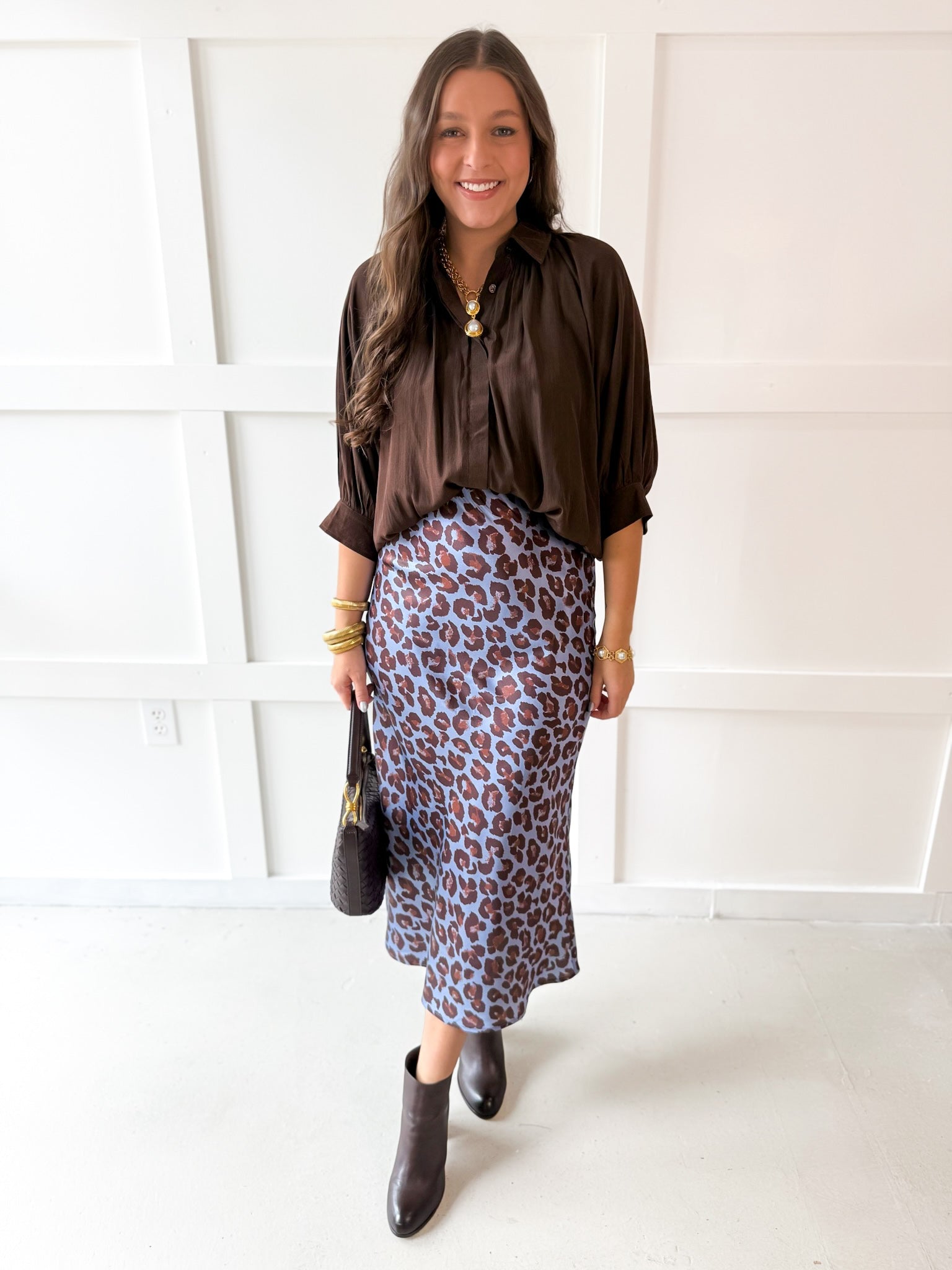 Animal Print High Waist Skirt - Dusty Blue
