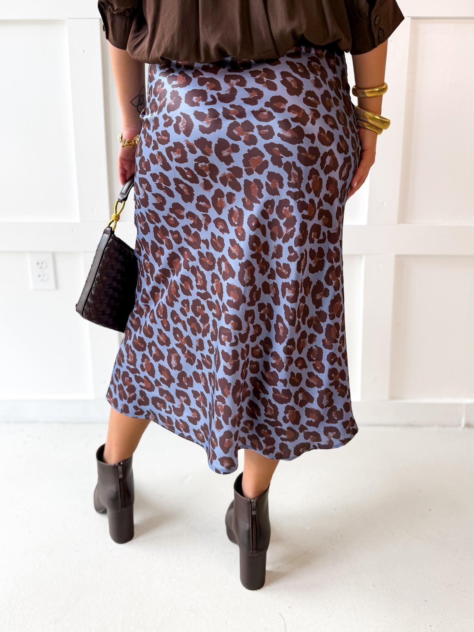 Animal Print High Waist Skirt - Dusty Blue