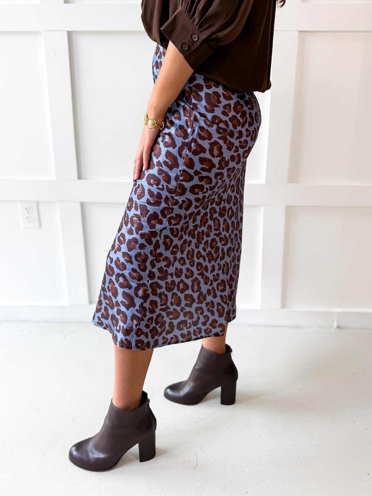 Animal Print High Waist Skirt - Dusty Blue