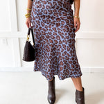Animal Print High Waist Skirt - Dusty Blue