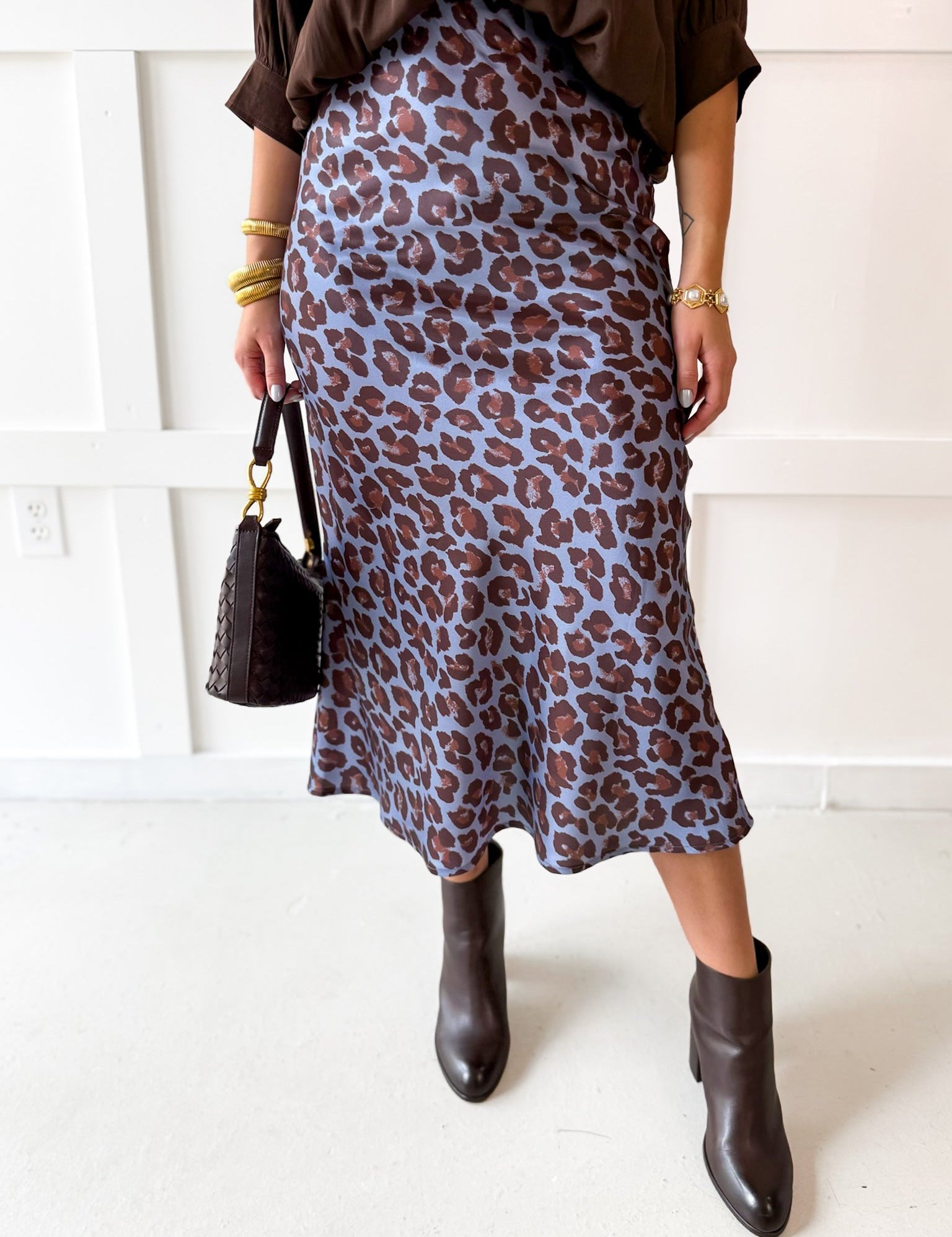 Animal Print High Waist Skirt - Dusty Blue