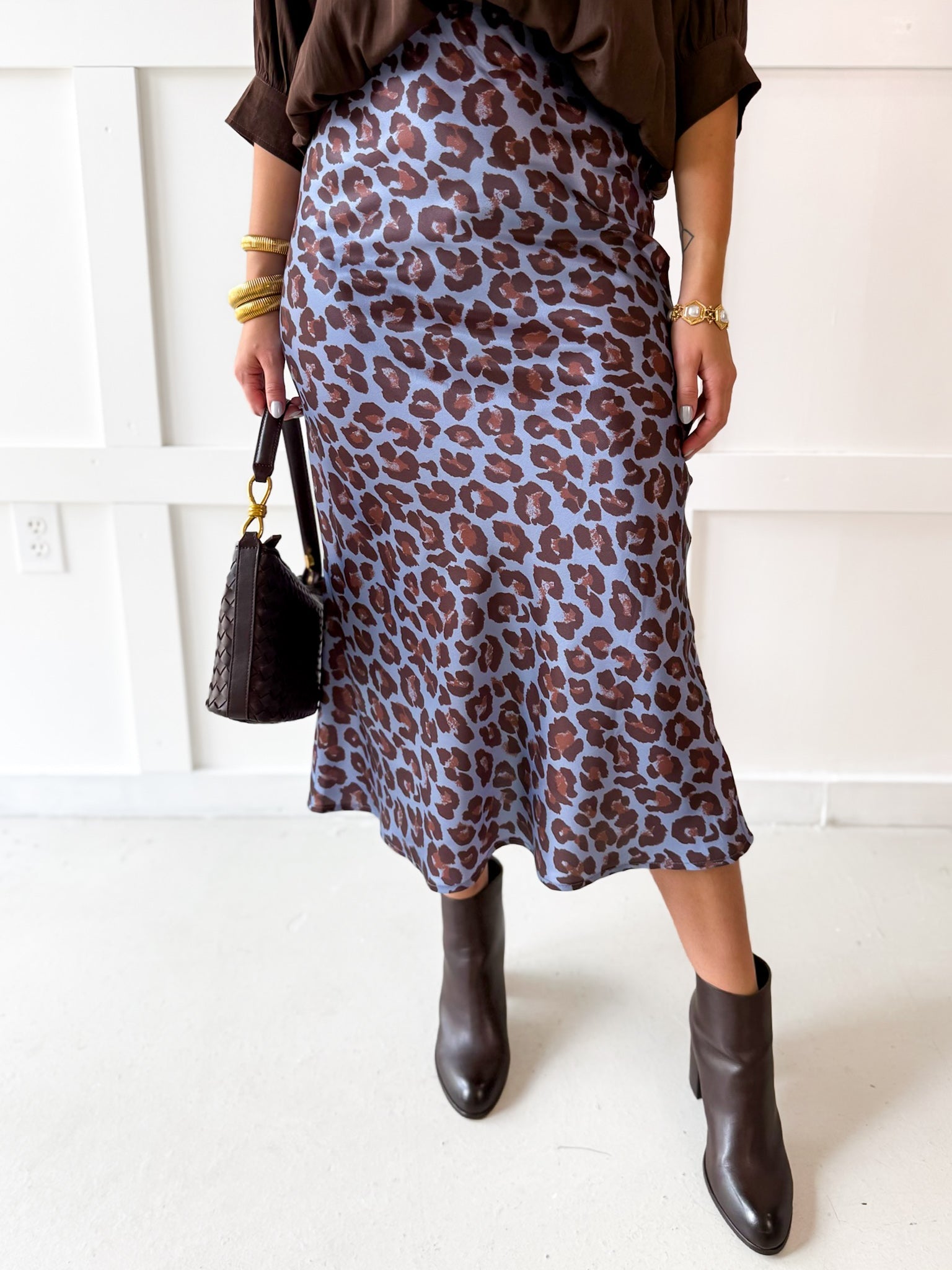 Animal Print High Waist Skirt - Dusty Blue