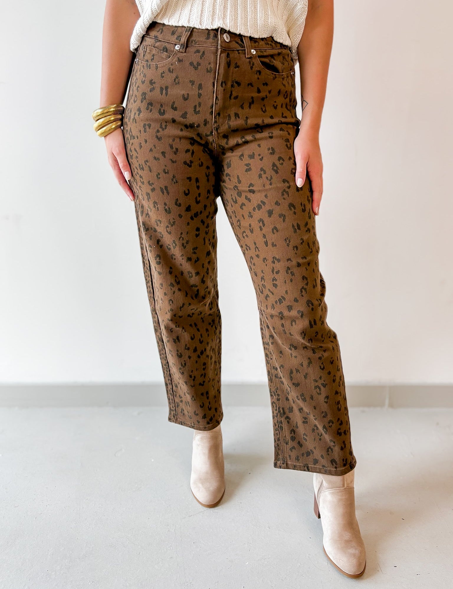 Animal Print Pants - Brown