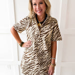 Animal Print Shirt Dress - Ecru Combo