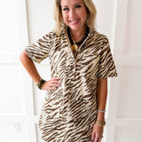 Animal Print Shirt Dress - Ecru Combo