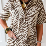 Animal Print Shirt Dress - Ecru Combo