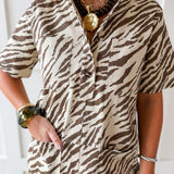 Animal Print Shirt Dress - Ecru Combo