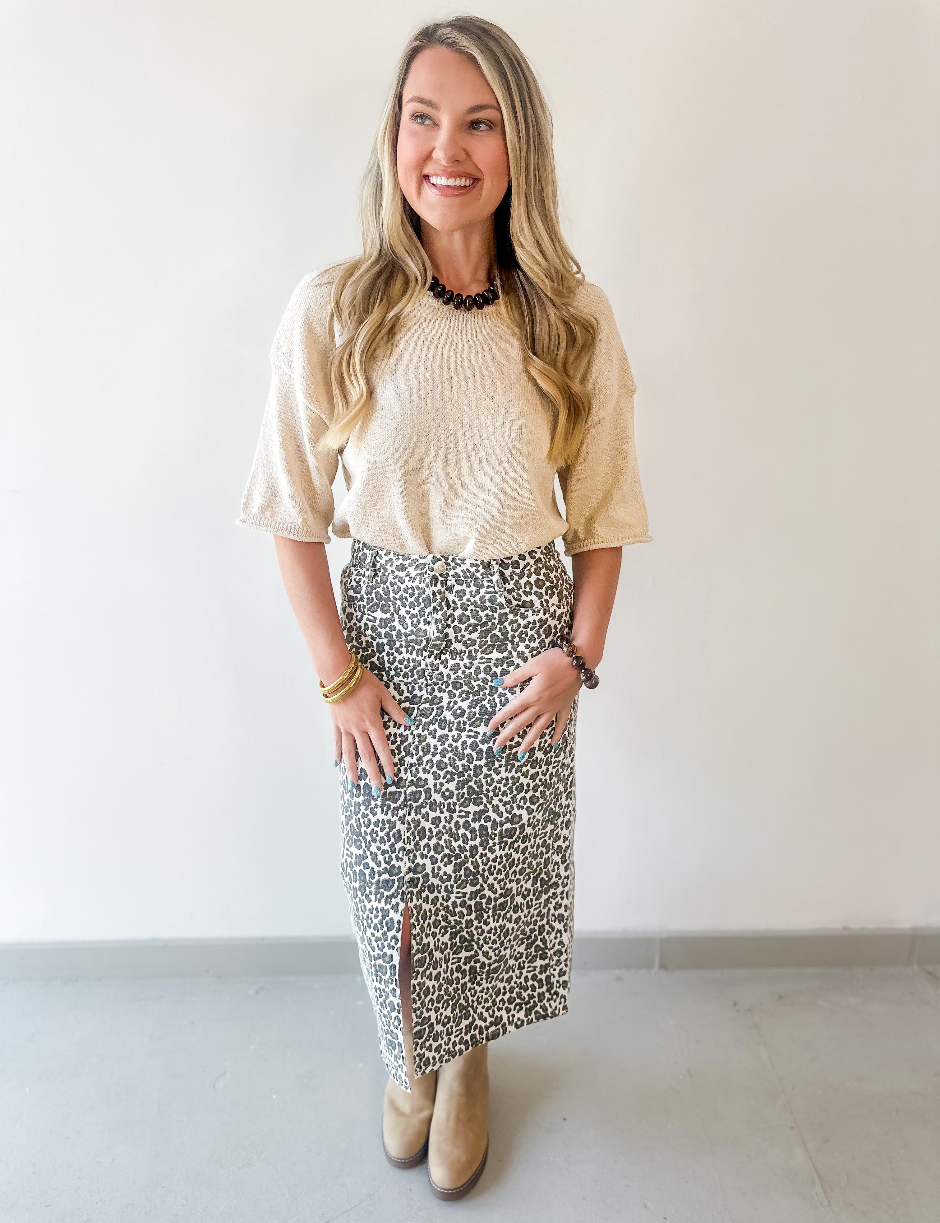 Animal Print Slit Skirt